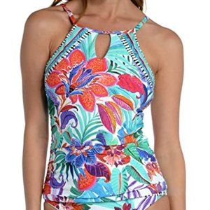 La Blanca Tropez Floral Print Keyhole Tankini Top Size 6